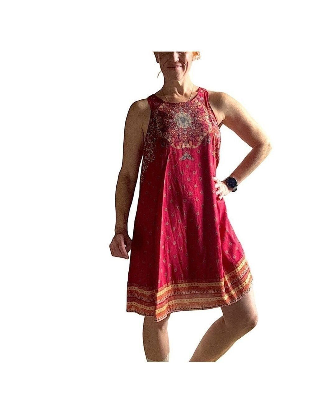 ☀️ CRIMSON Mandala Boho Swing Dress